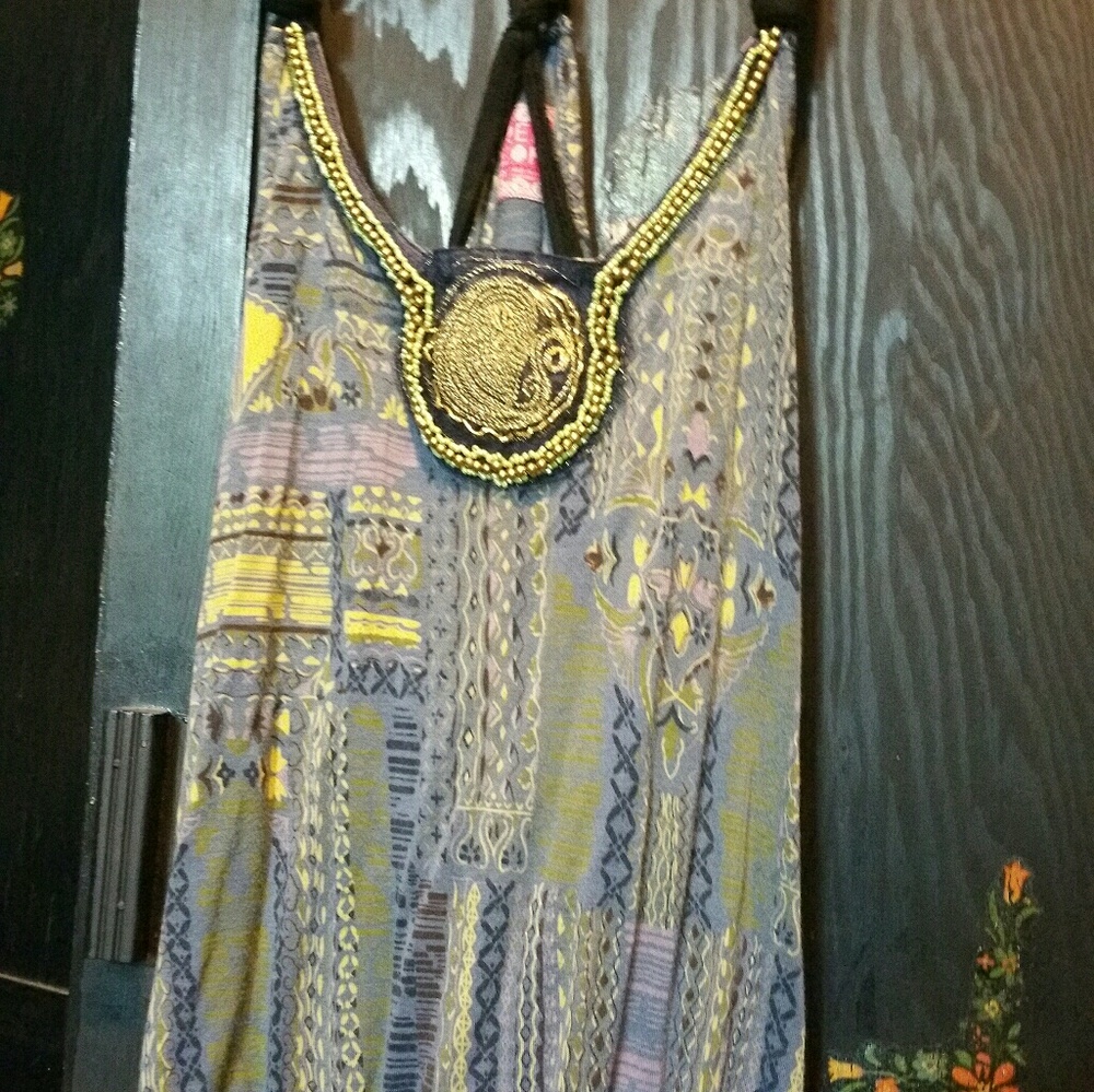 Free People Exclusive of Trims Beaded Paisley Tank